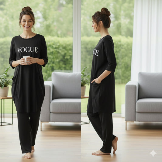 Black Vogue Print Full Sleeve Tee with Pocket & Trouser Set