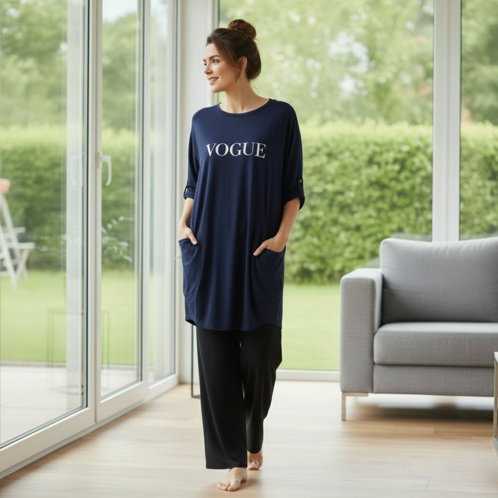 Blue Vogue Print Full Sleeve Tee with Pocket & Trouser Set