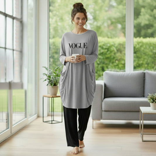 Gray Vogue Print Full Sleeve Tee with Pocket & Trouser Set