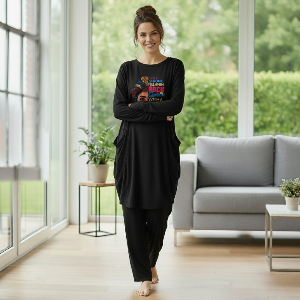 Black Melanin Queen Print Full Sleeve Tee with Pocket & Trouser Set