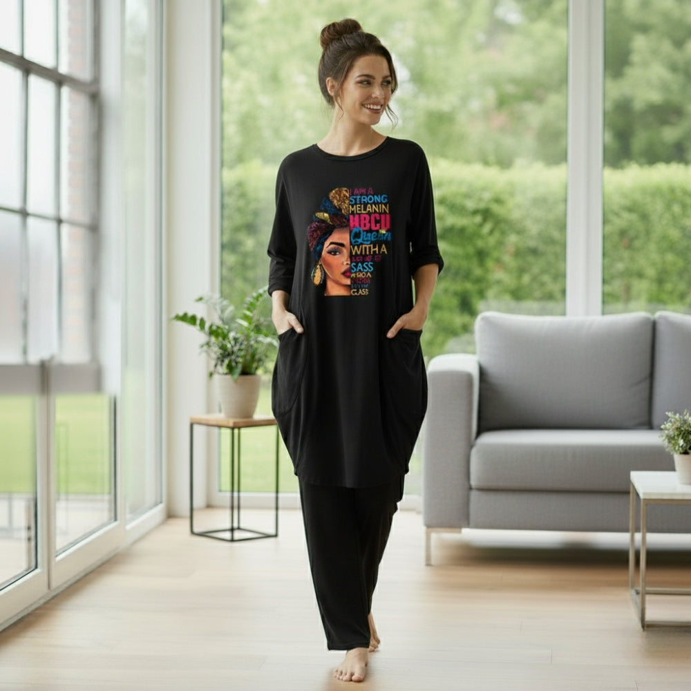 Black Melanin Queen Print Full Sleeve Tee with Pocket & Trouser Set