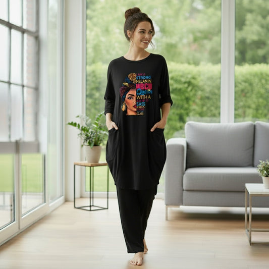 Black Melanin Queen Print Full Sleeve Tee with Pocket & Trouser Set