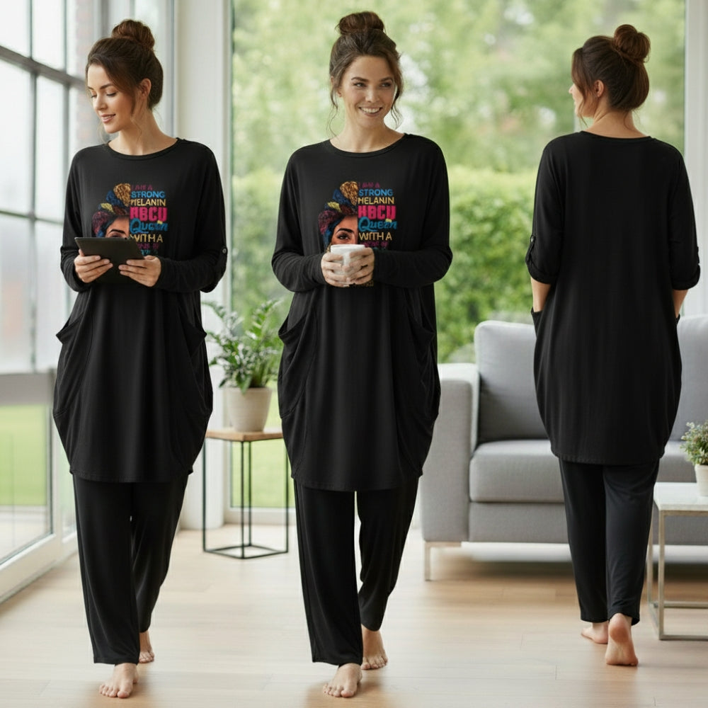 Black Melanin Queen Print Full Sleeve Tee with Pocket & Trouser Set