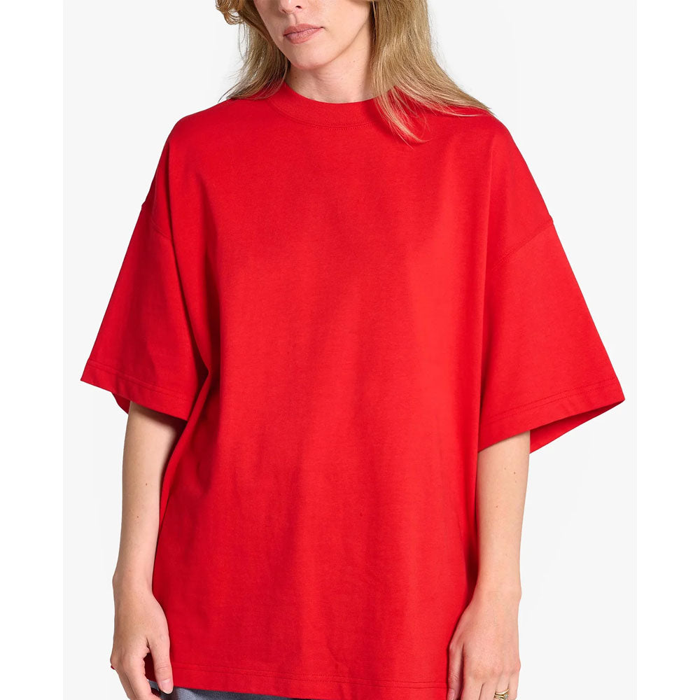 Womens Oversized Short Sleeve T Shirts Trendy Crew Neck Loose Workout Tee Casual Summer Tops Cotton - Red